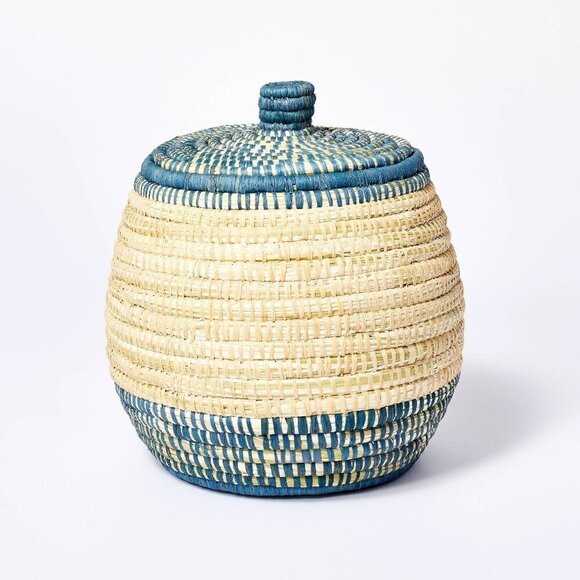 Threshold Large Woven Canister with Lid - Blue - Raffia - Picture 1 of 8